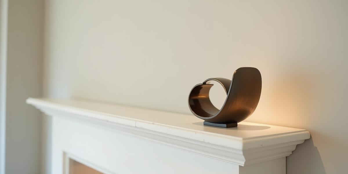 Unique musical instrument-inspired decor item on a mantle